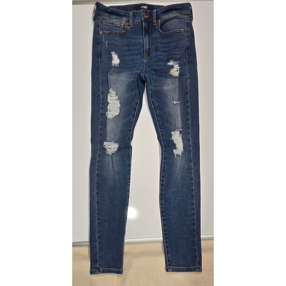 AERO‎ Womens Blue High Rise Jegging Jeans Distressed Ripped Size 4 Regular